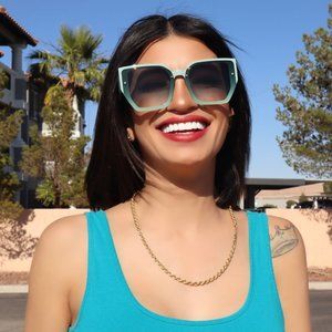 Throw Me in the Ocean Acrylic Square Sunglasses Mint Green Frame with Green Lens